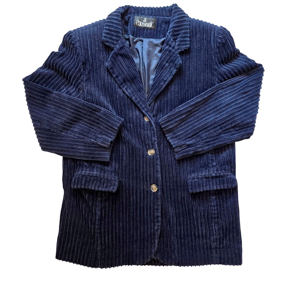 Vintage 90s JL Colebrook Womens 12 Navy Wide Wale Corduroy Blazer Jacket